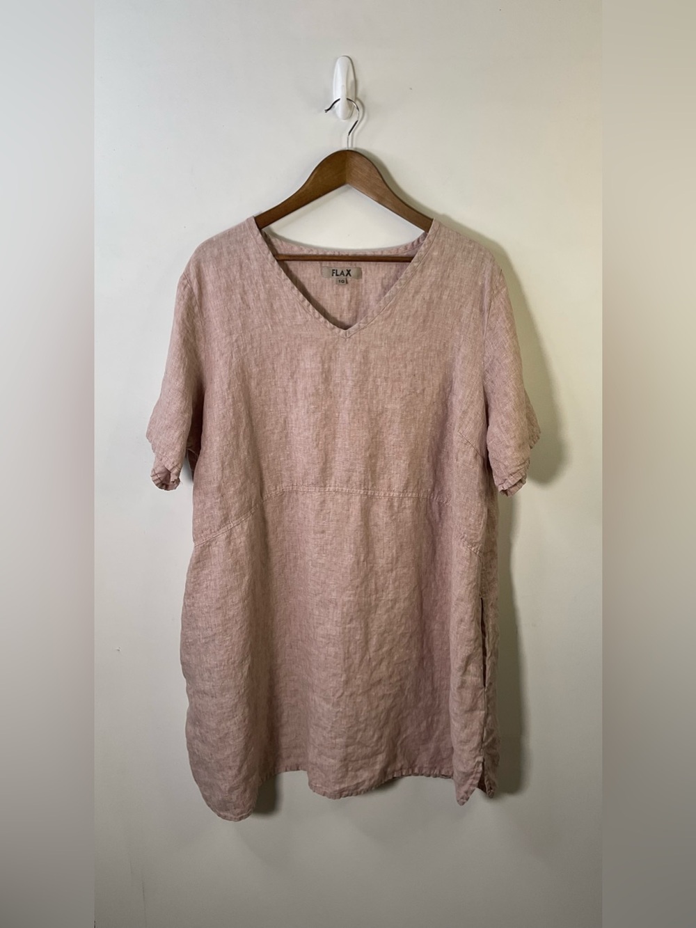 FLAX Dusty Pink Short Sleeve Linen Dress Size XL